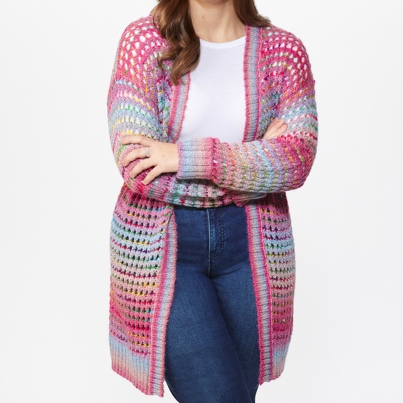 Westport Sweaters - Westport Multi Colored Rainbow Knit Cardigan XL